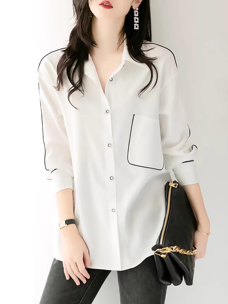 White women's inch shirt 2024 new long-sleeved fashion Japanese style