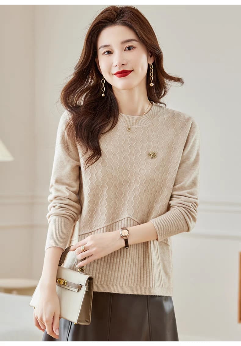 Spring and autumn long-sleeved ice silk sweater new style inner hollow bottoming