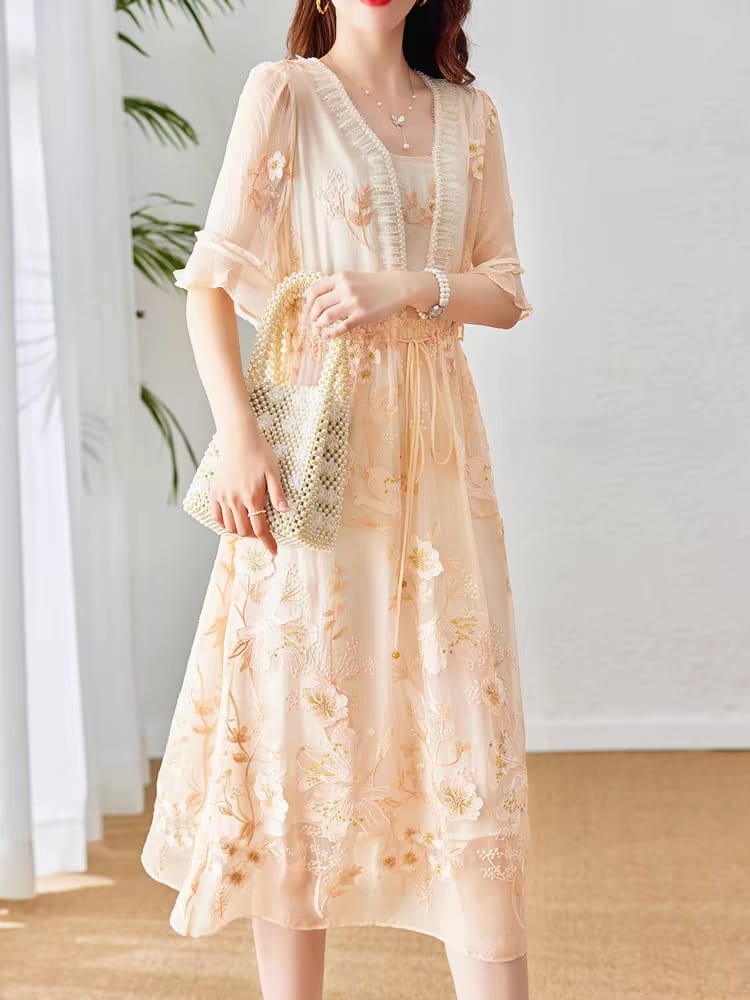 Light yellow silk dress women's international luxury new style
