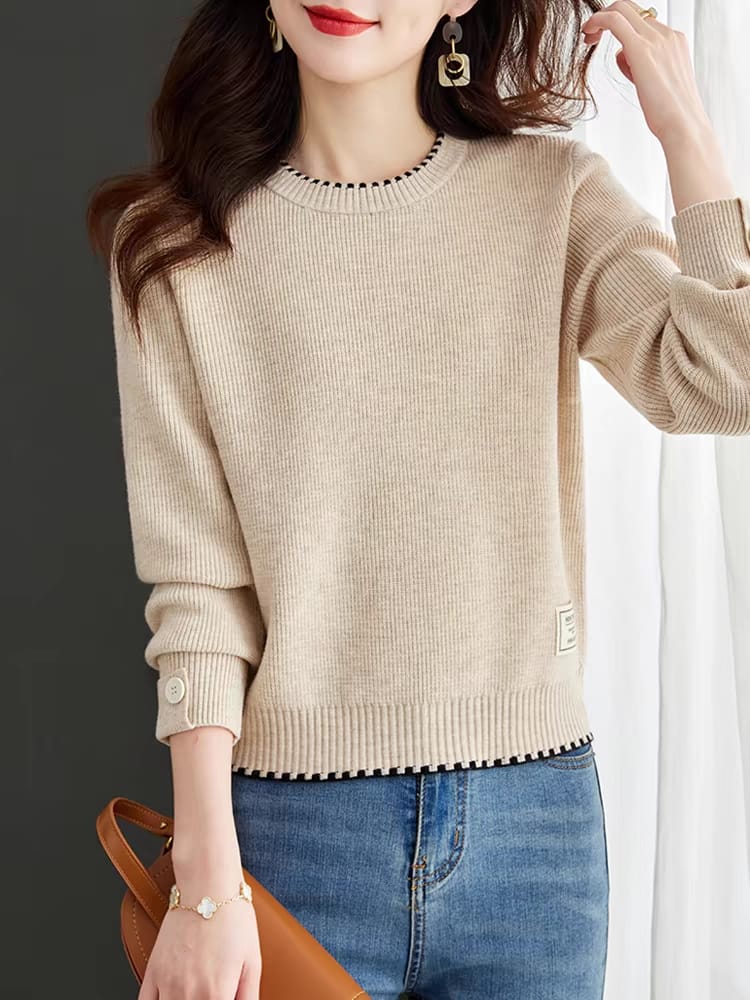 Spring and autumn long-sleeved ice silk sweater new style with inner hollow
