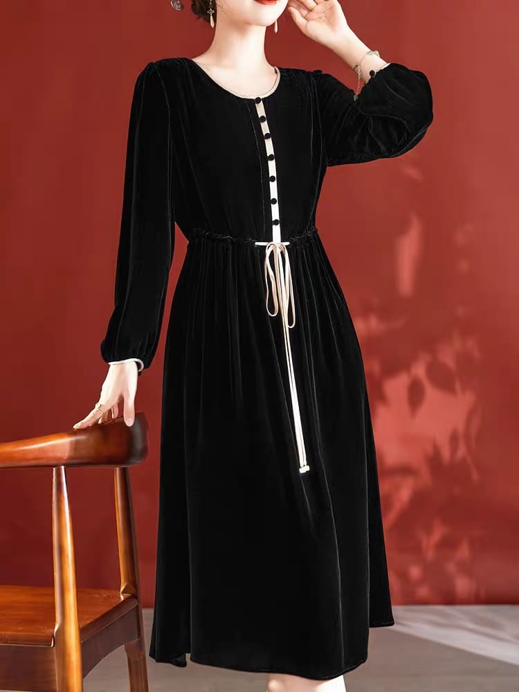 Spring and autumn velvet dress 2024 new style long style