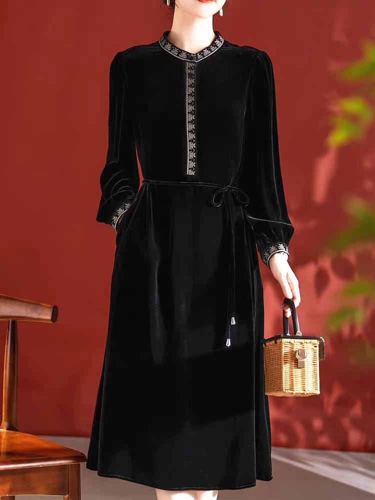 Velvet dress 2024 new spring and autumn style