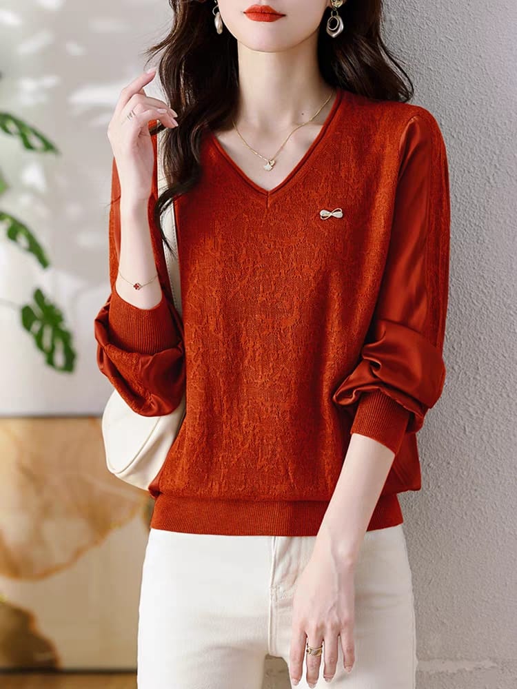 Spring long-sleeved ice silk sweater new style with hollow inside 2024 new style