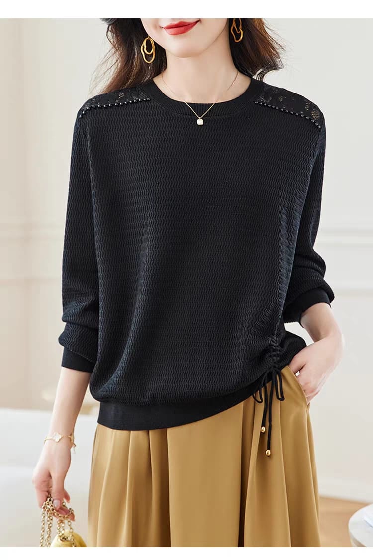 Spring long-sleeved ice silk sweater new style inner hollow bottoming shirt