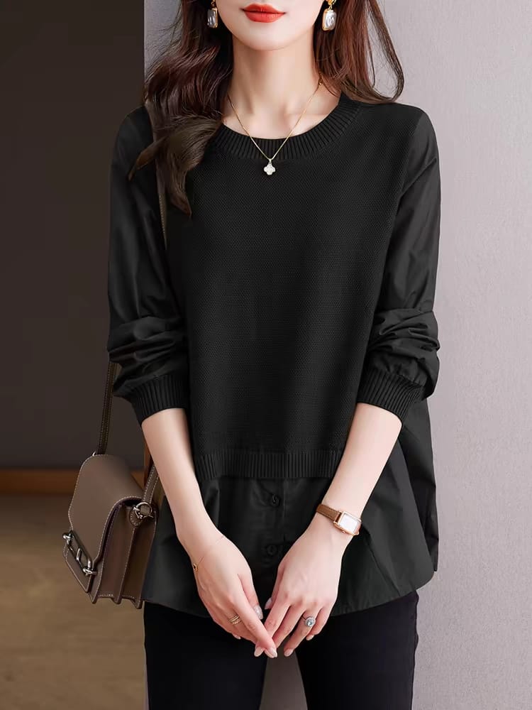 Spring long-sleeved ice silk sweater new style with hollow inside