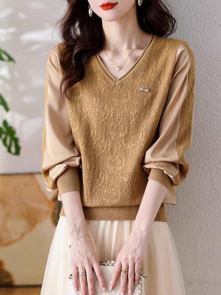 Spring long-sleeved ice silk sweater new style with hollow inside 2024 new style