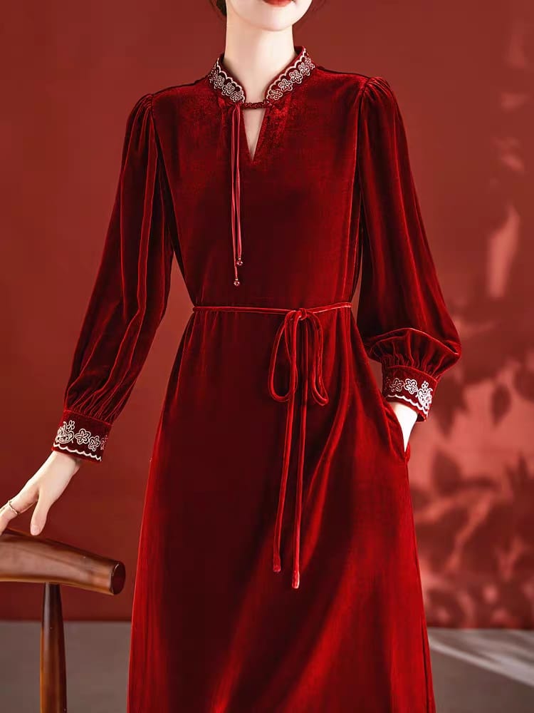 Velvet dress 2024 new spring and autumn style high-end