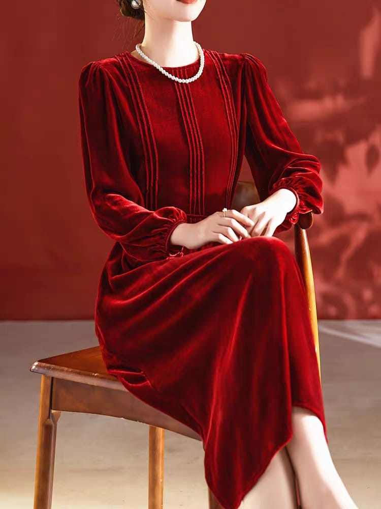 New velvet dress, women's banquet high-end skirt
